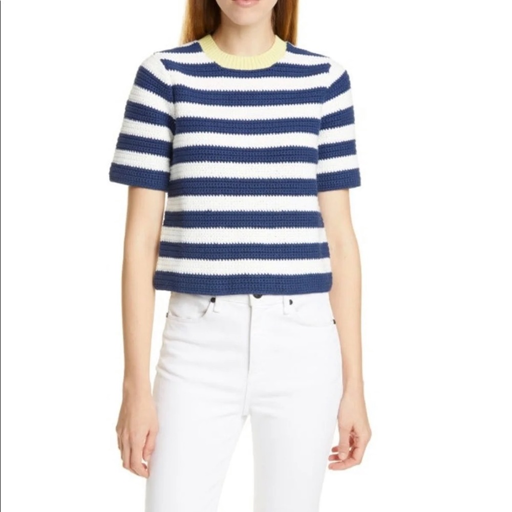 STAUD ESTHER CROCHET STRIPE KNIT TEE